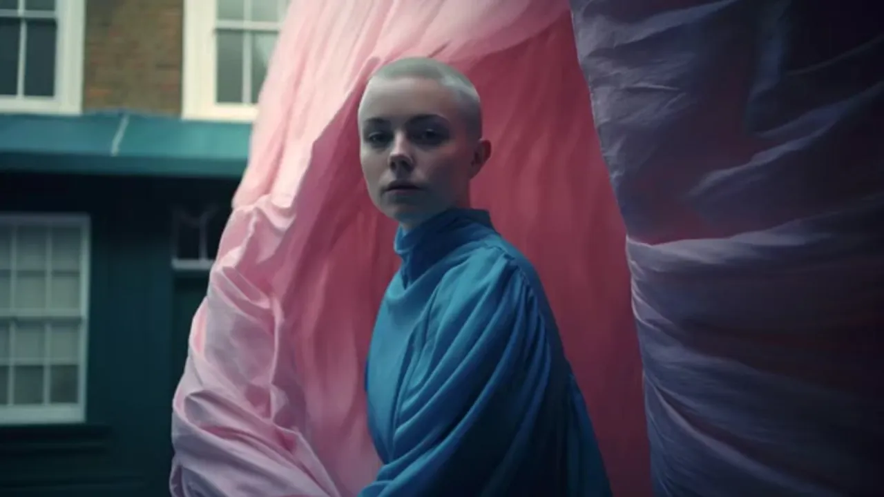 The wrapped fabric gradually spread out from the woman's body