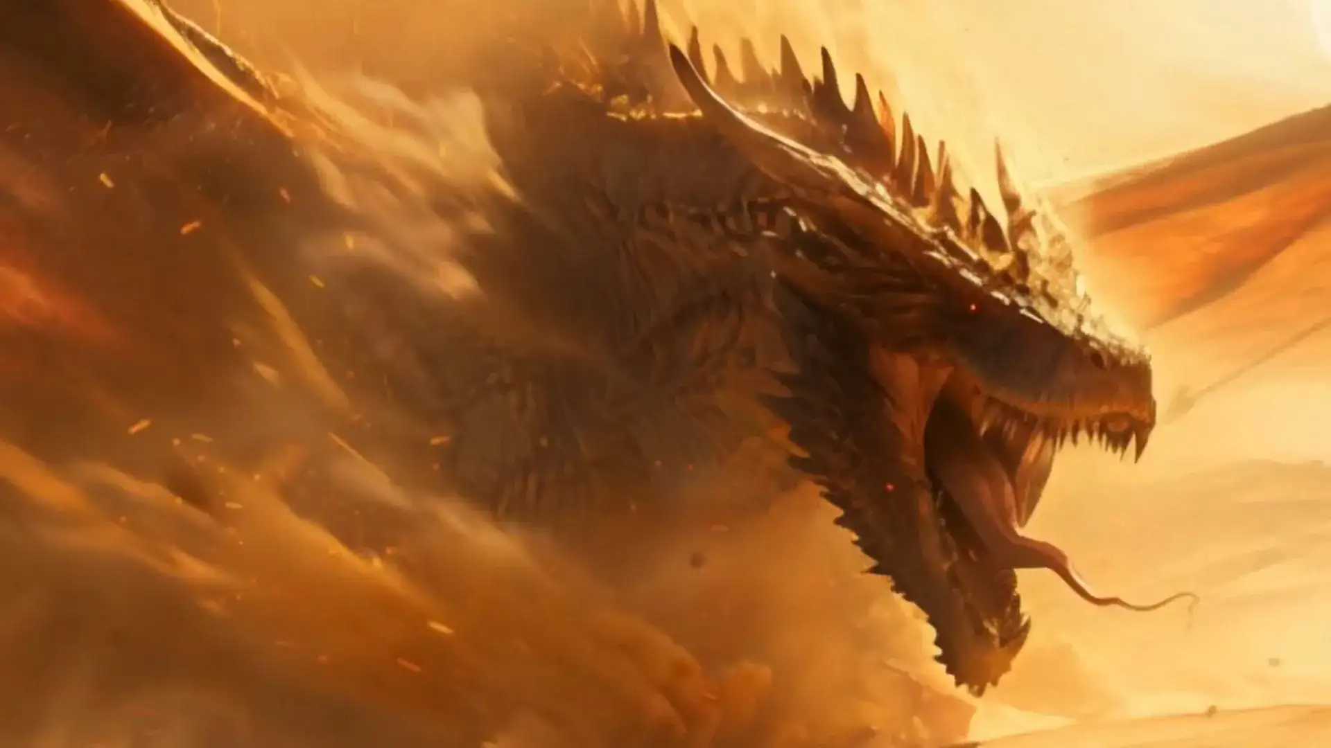 Predatory dragon, flying sand, fantasy style movie